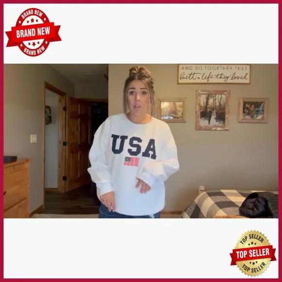 Oversized Fleece Crewneck Sweatshirt Long Sleeve Loose Fit Patriotic Graphic - Picture 5 of 7